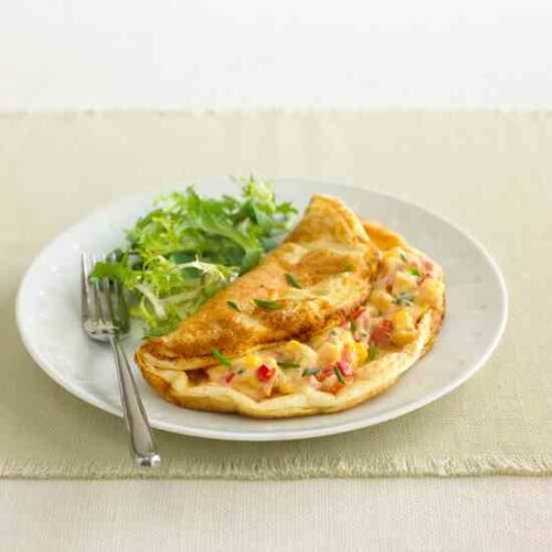 Cheese Soufflé Omelet Recipe with Corn and Pepper